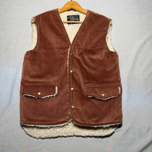 Cal Craft California 70s Vintage Vest Mens S Brown Corduroy Sherpa Snap Western